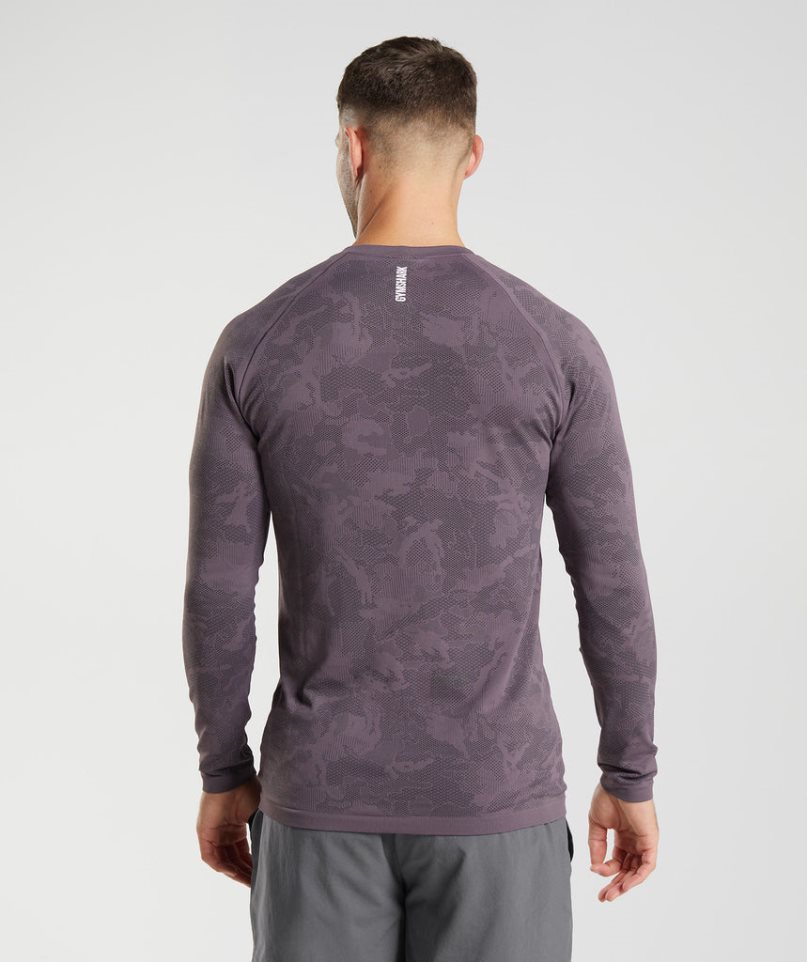 Men's Gymshark Geo Seamless Long Sleeve T-Shirts Purple | NZ 2QRGCJ